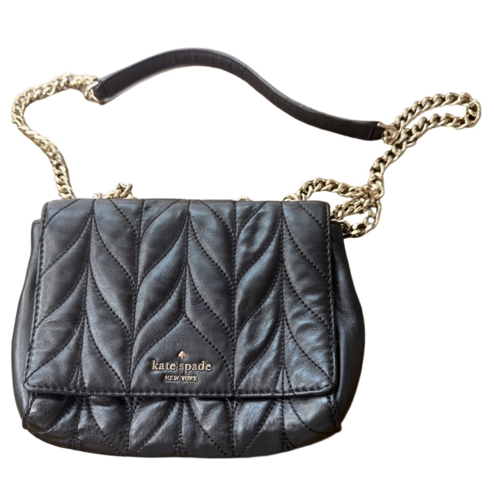 Kate Spade Quilted Black Leather Flap Crossbody – Chain Strap, Elegant Everyday